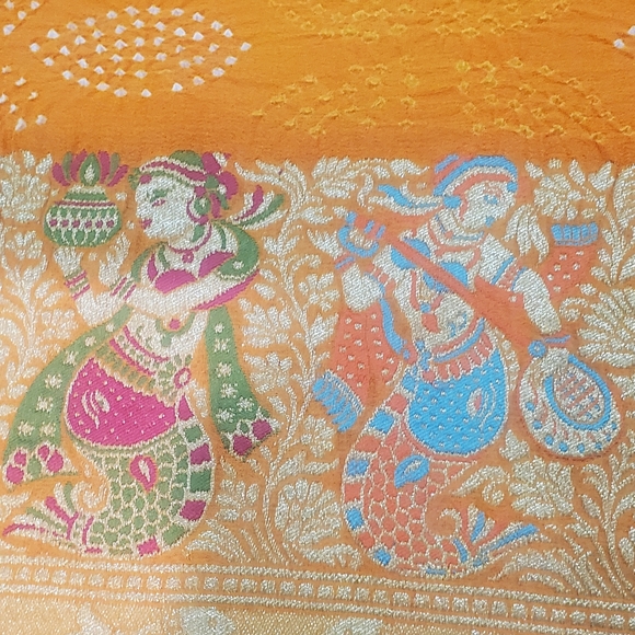 Bandhani Saree (Katan-Kanchipurum Style) Human Figures! Brand new! - Picture 6 of 16